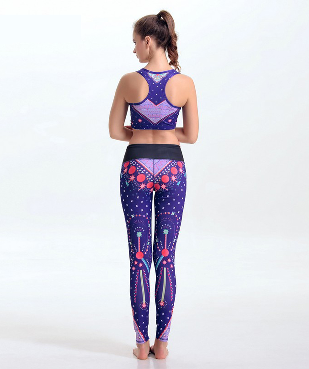 YG1103-1 Women s Yoga Gym Outfits 2pcs Digital Printed Bra Top and Leggings
